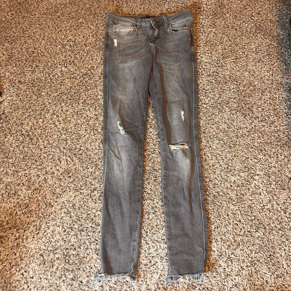 Zara Basic Z1975 Denim‎ Gray Wash Distressed Skinny Jeans Women's Size 2